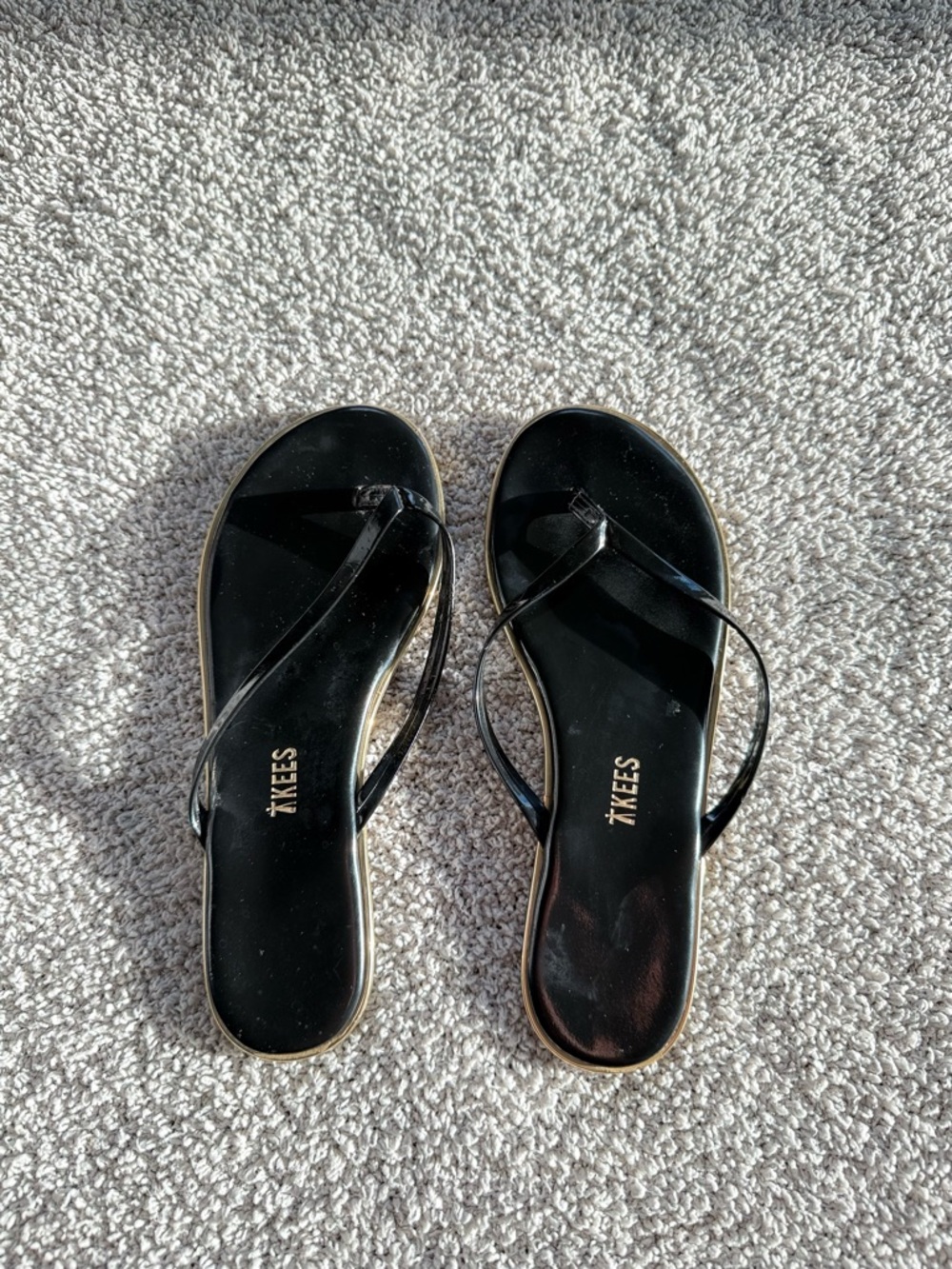 TKEES Black Patent Slim Strap Sandals